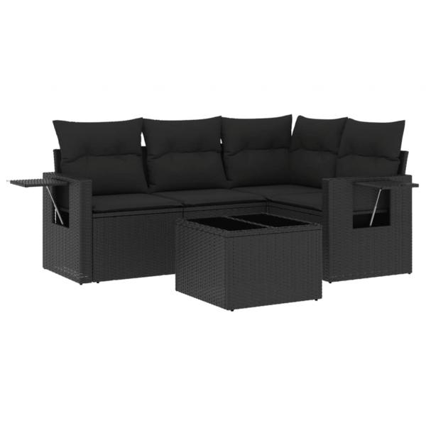 5-tlg. Garten-Sofagarnitur mit Kissen Schwarz Poly Rattan