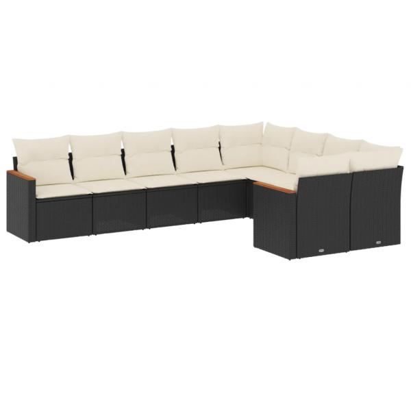 9-tlg. Garten-Sofagarnitur mit Kissen Schwarz Poly Rattan