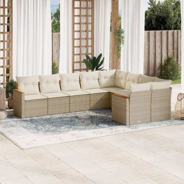 ARDEBO.de - 9-tlg. Garten-Sofagarnitur mit Kissen Beige Poly Rattan