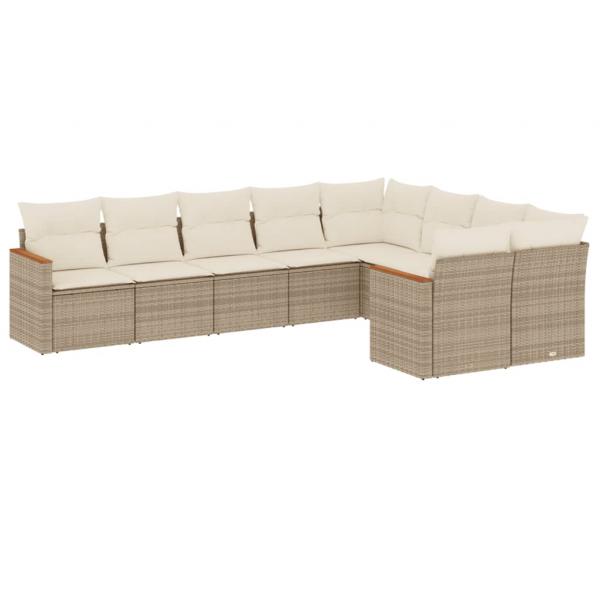 9-tlg. Garten-Sofagarnitur mit Kissen Beige Poly Rattan