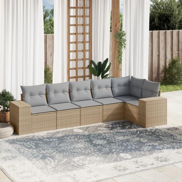 ARDEBO.de - 6-tlg. Garten-Sofagarnitur mit Kissen Beige Poly Rattan