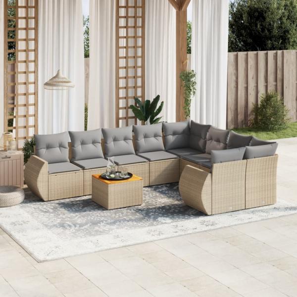 ARDEBO.de - 9-tlg. Garten-Sofagarnitur mit Kissen Beige Poly Rattan