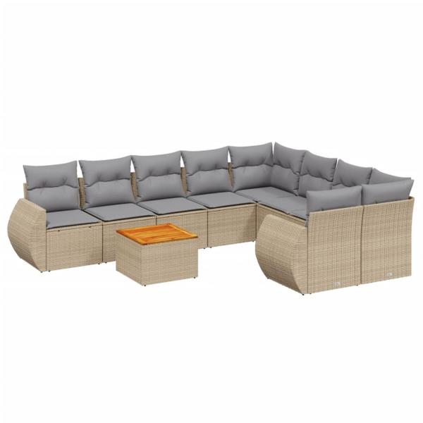 9-tlg. Garten-Sofagarnitur mit Kissen Beige Poly Rattan