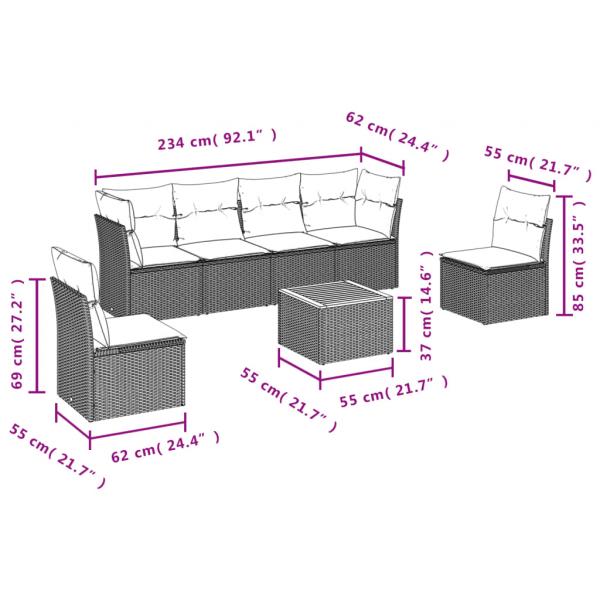 7-tlg. Garten-Sofagarnitur mit Kissen Beige Poly Rattan