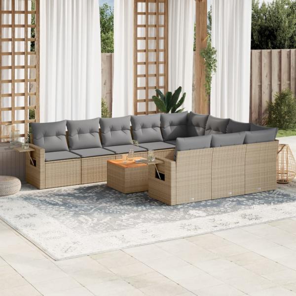 ARDEBO.de - 11-tlg. Garten-Sofagarnitur mit Kissen Beige Poly Rattan