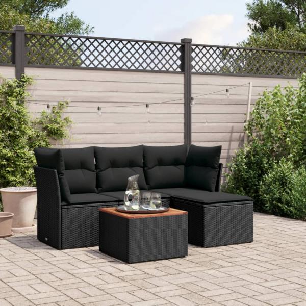 ARDEBO.de - 5-tlg. Garten-Sofagarnitur mit Kissen Schwarz Poly Rattan