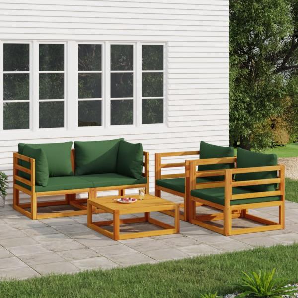 ARDEBO.de - 5-tlg. Garten-Lounge-Set mit Grünen Kissen Massivholz