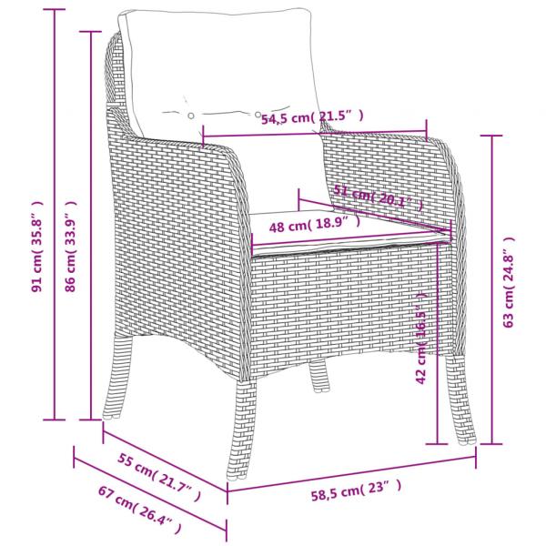 Gartenstühle mit Kissen 2 Stk. Grau Poly Rattan