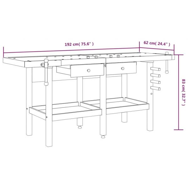 Werkbank mit Schubladen Schraubstöcken 192x62x83 cm Akazienholz