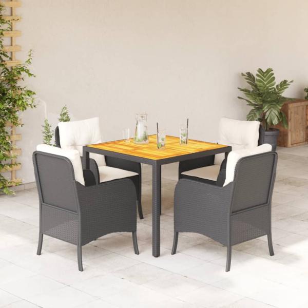 ARDEBO.de - 5-tlg. Garten-Essgruppe mit Kissen Schwarz Poly Rattan