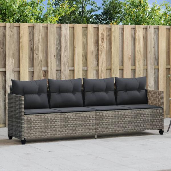 ARDEBO.de - Sonnenliege mit Kissen Grau Poly Rattan