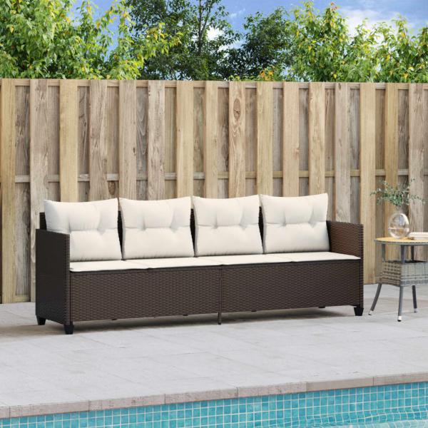 Sonnenliege mit Kissen Braun Poly Rattan