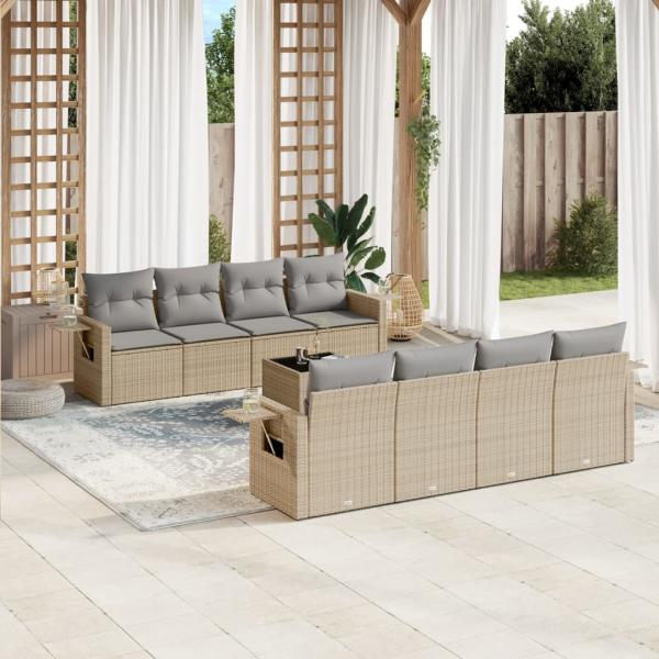 ARDEBO.de - 9-tlg. Garten-Sofagarnitur mit Kissen Beige Poly Rattan