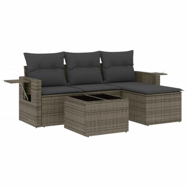 4-tlg. Garten-Sofagarnitur mit Kissen Grau Poly Rattan