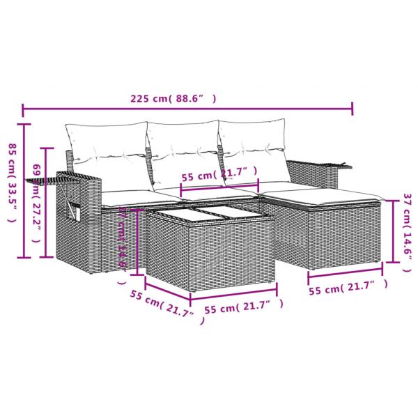 4-tlg. Garten-Sofagarnitur mit Kissen Grau Poly Rattan