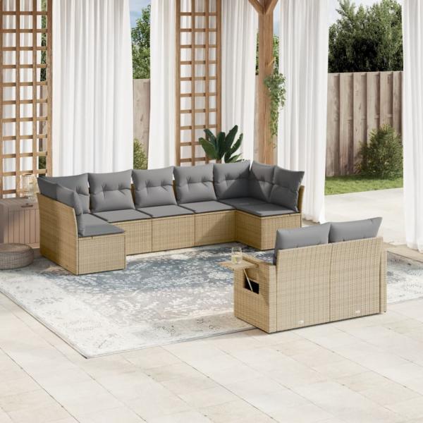 ARDEBO.de - 9-tlg. Garten-Sofagarnitur mit Kissen Beige Poly Rattan