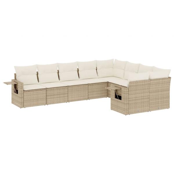 9-tlg. Garten-Sofagarnitur mit Kissen Beige Poly Rattan