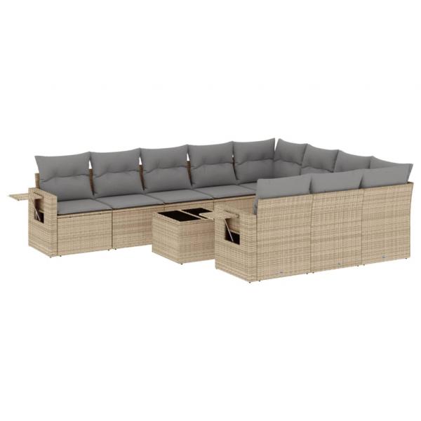 11-tlg. Garten-Sofagarnitur mit Kissen Beige Poly Rattan