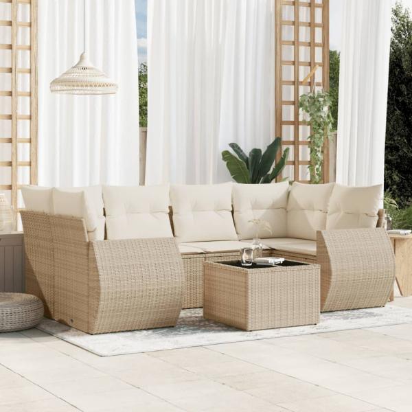 ARDEBO.de - 7-tlg. Garten-Sofagarnitur mit Kissen Beige Poly Rattan