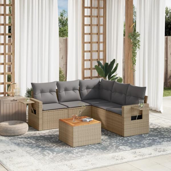 ARDEBO.de - 6-tlg. Garten-Sofagarnitur mit Kissen Beige Poly Rattan