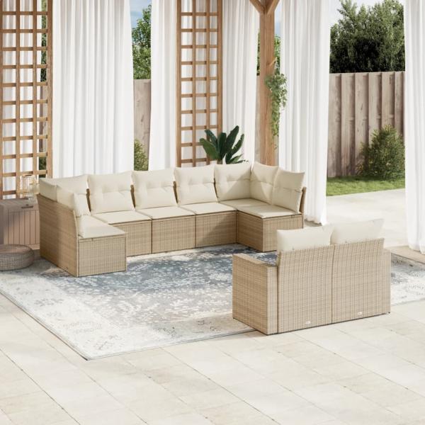 ARDEBO.de - 9-tlg. Garten-Sofagarnitur mit Kissen Beige Poly Rattan