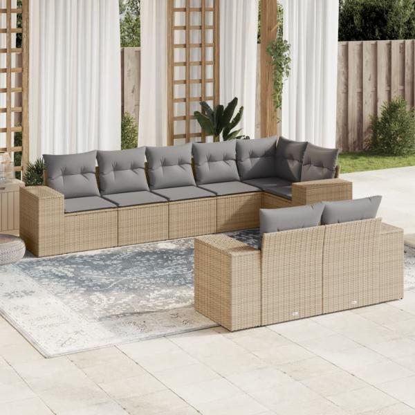 ARDEBO.de - 8-tlg. Garten-Sofagarnitur mit Kissen Beige Poly Rattan