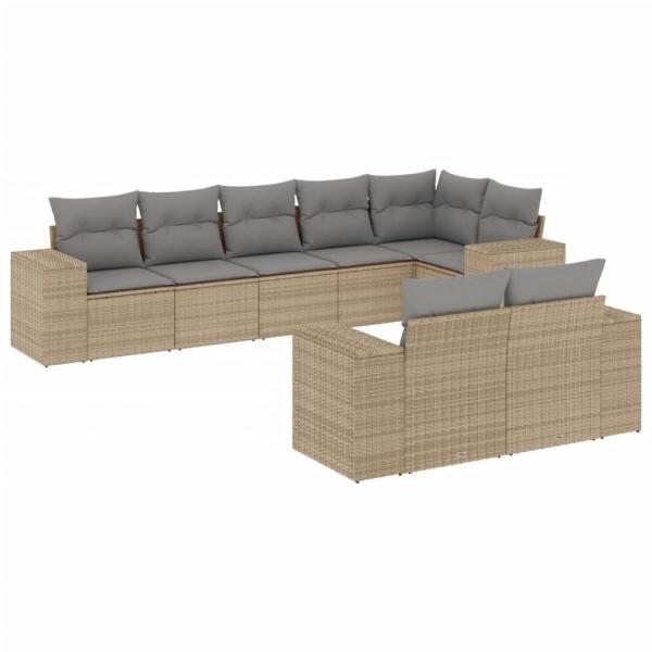 8-tlg. Garten-Sofagarnitur mit Kissen Beige Poly Rattan