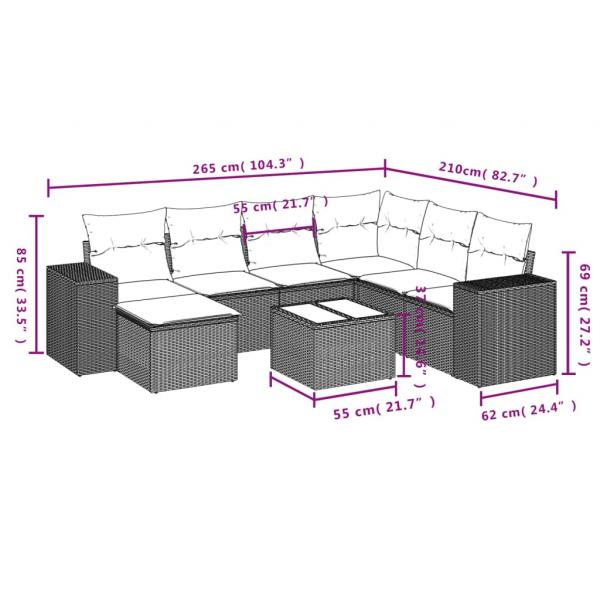 8-tlg. Garten-Sofagarnitur mit Kissen Grau Poly Rattan