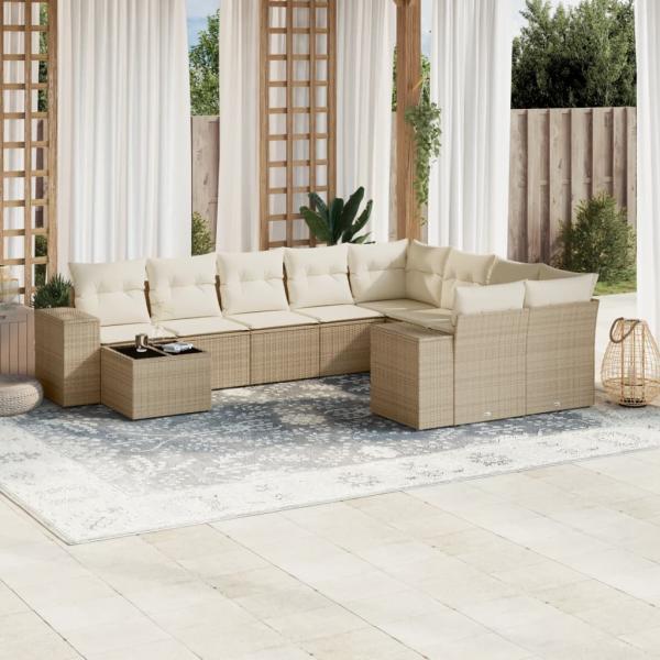 ARDEBO.de - 10-tlg. Garten-Sofagarnitur mit Kissen Beige Poly Rattan