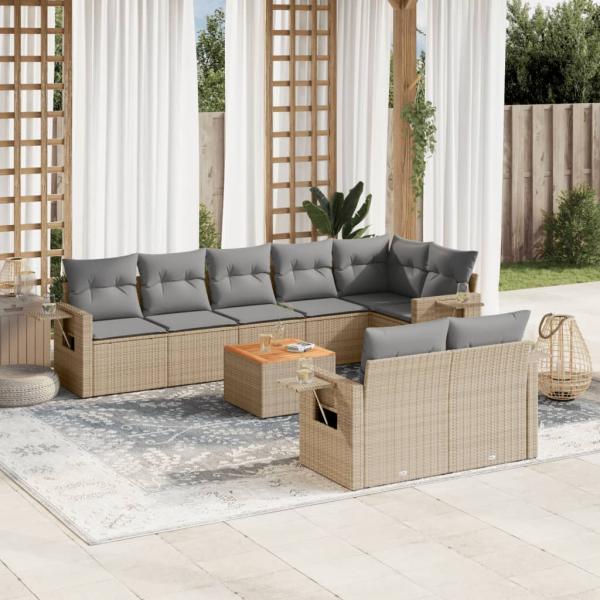 ARDEBO.de - 9-tlg. Garten-Sofagarnitur mit Kissen Beige Poly Rattan