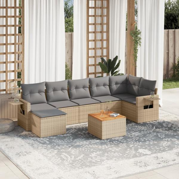 ARDEBO.de - 8-tlg. Garten-Sofagarnitur mit Kissen Beige Poly Rattan