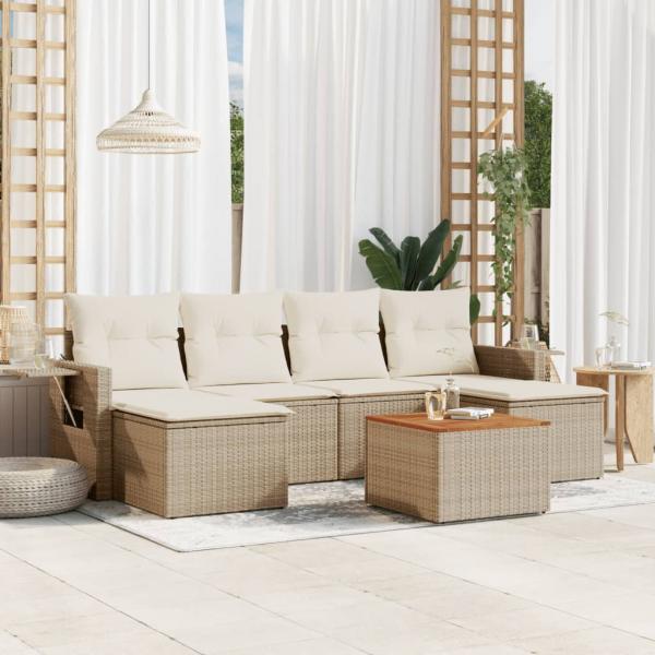 ARDEBO.de - 7-tlg. Garten-Sofagarnitur mit Kissen Beige Poly Rattan