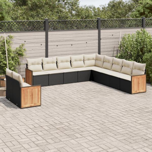 ARDEBO.de - 11-tlg. Garten-Sofagarnitur mit Kissen Schwarz Poly Rattan