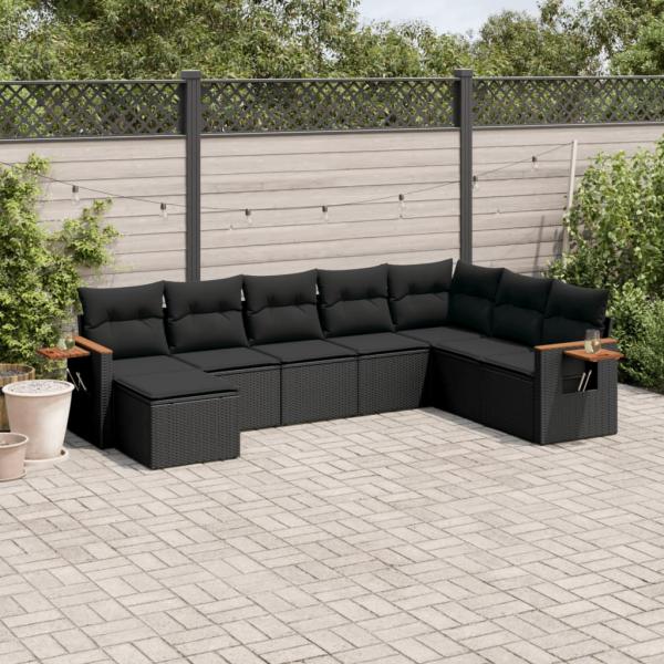 ARDEBO.de - 8-tlg. Garten-Sofagarnitur mit Kissen Schwarz Poly Rattan