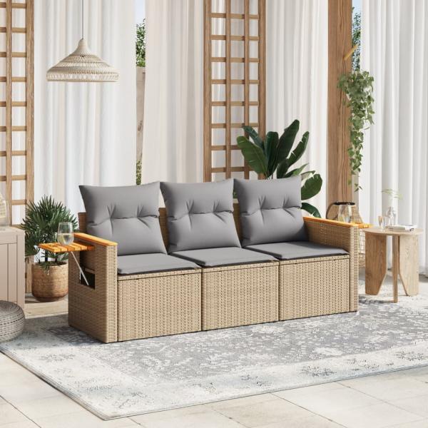 ARDEBO.de - 3-tlg. Garten-Sofagarnitur mit Kissen Beige Poly Rattan