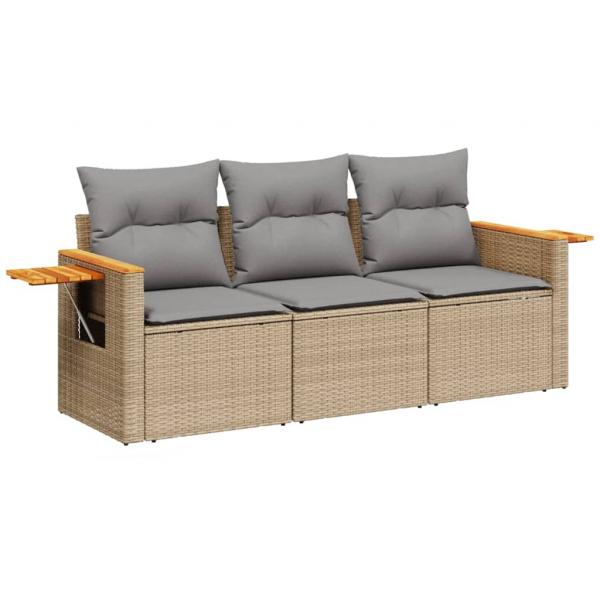 3-tlg. Garten-Sofagarnitur mit Kissen Beige Poly Rattan