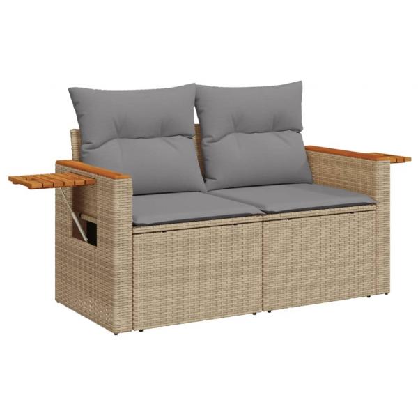 3-tlg. Garten-Sofagarnitur mit Kissen Beige Poly Rattan