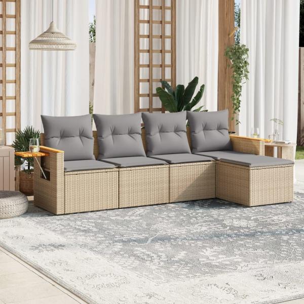 ARDEBO.de - 5-tlg. Garten-Sofagarnitur mit Kissen Beige Poly Rattan