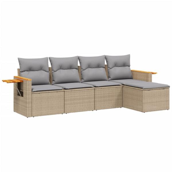 5-tlg. Garten-Sofagarnitur mit Kissen Beige Poly Rattan