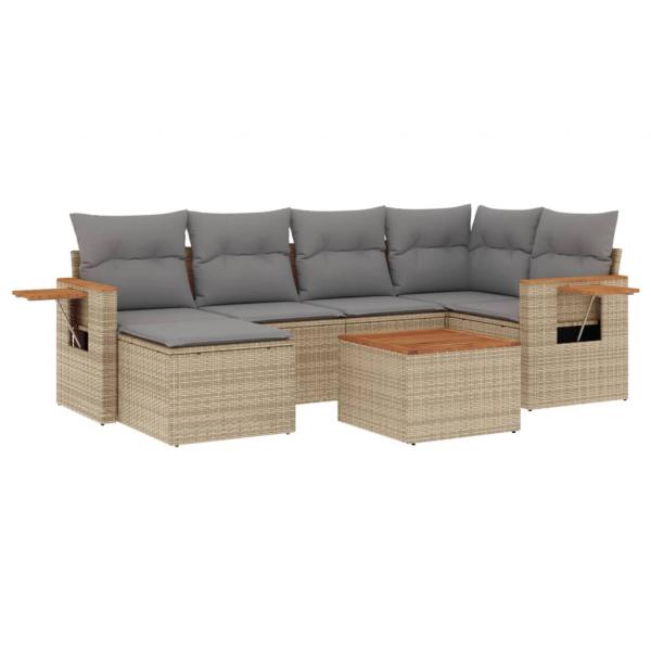 7-tlg. Garten-Sofagarnitur mit Kissen Beige Poly Rattan