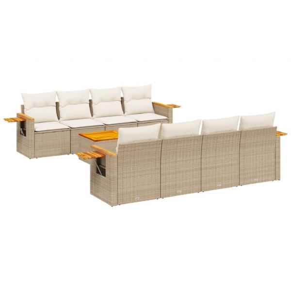 9-tlg. Garten-Sofagarnitur mit Kissen Beige Poly Rattan