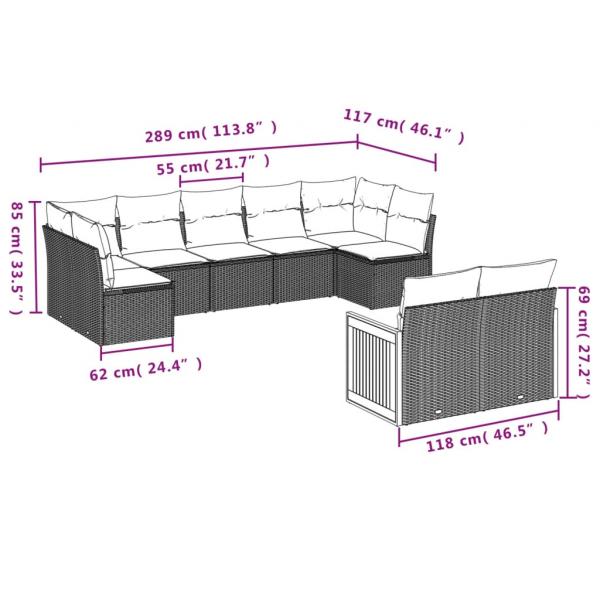 9-tlg. Garten-Sofagarnitur mit Kissen Beige Poly Rattan