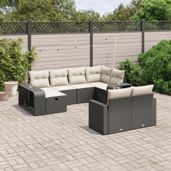 ARDEBO.de - 10-tlg. Garten-Sofagarnitur mit Kissen Schwarz Poly Rattan