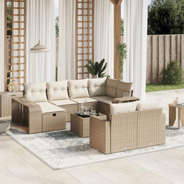 ARDEBO.de - 11-tlg. Garten-Sofagarnitur mit Kissen Beige Poly Rattan