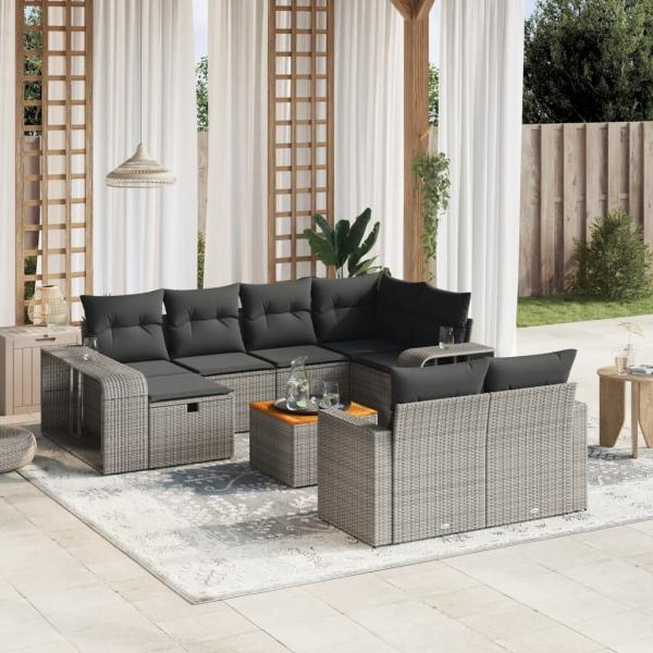 ARDEBO.de - 11-tlg. Garten-Sofagarnitur mit Kissen Grau Poly Rattan