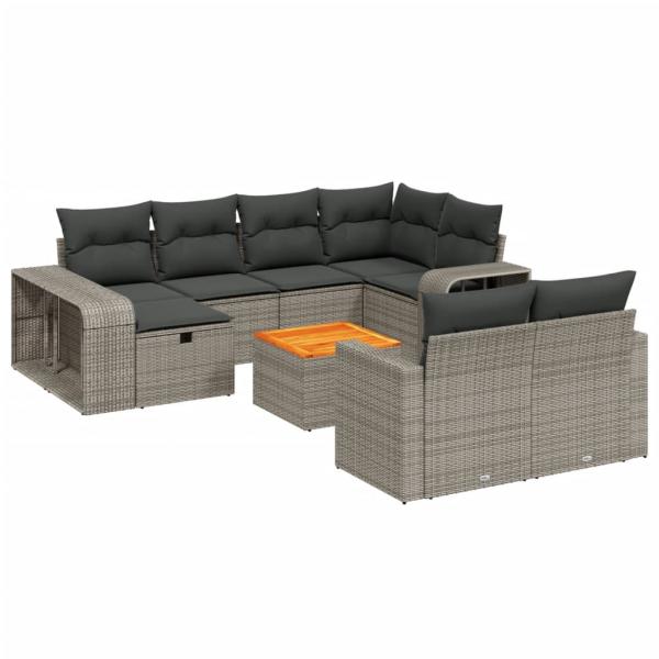 11-tlg. Garten-Sofagarnitur mit Kissen Grau Poly Rattan