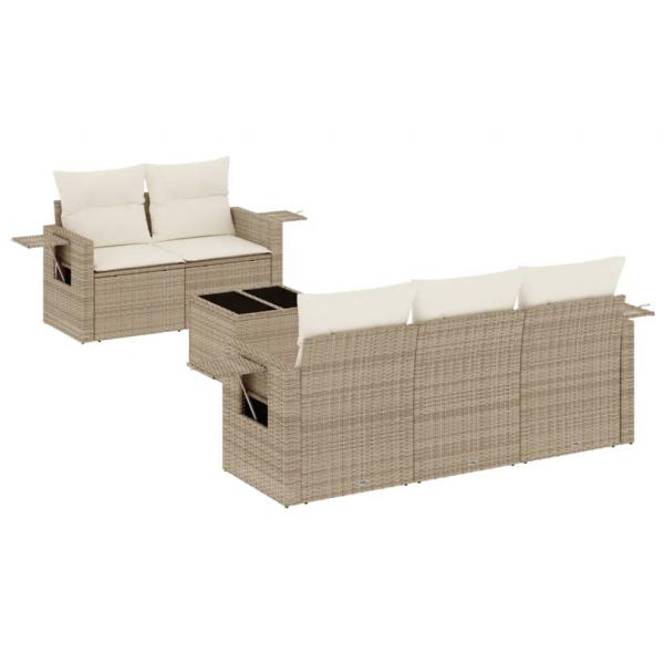 6-tlg. Garten-Sofagarnitur mit Kissen Beige Poly Rattan