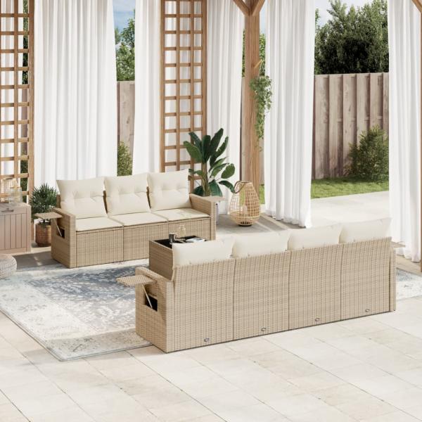 ARDEBO.de - 8-tlg. Garten-Sofagarnitur mit Kissen Beige Poly Rattan