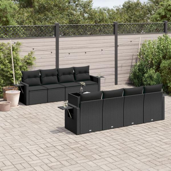 ARDEBO.de - 9-tlg. Garten-Sofagarnitur mit Kissen Schwarz Poly Rattan