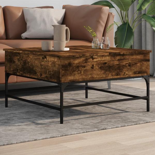 ARDEBO.de - Couchtisch Räuchereiche 80x80x45 cm Holzwerkstoff und Metall